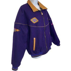 Vtg MidWest Canada Women's Aztec Western Purple Wool Jacket Sz Medium M